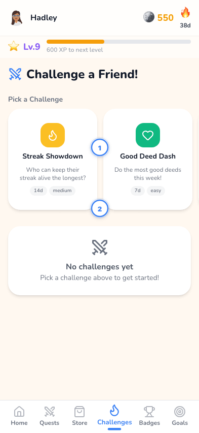 Kid challenges page