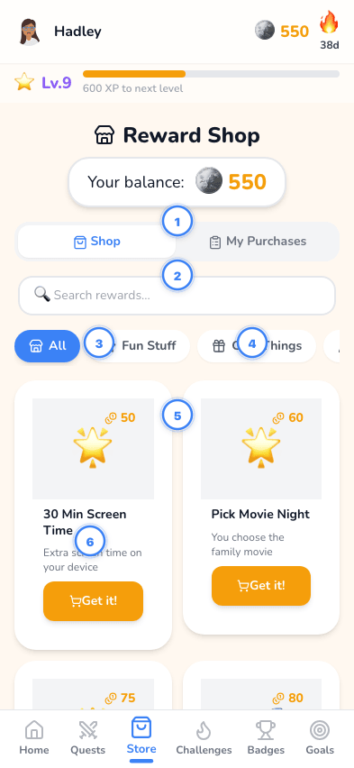 Kid reward store