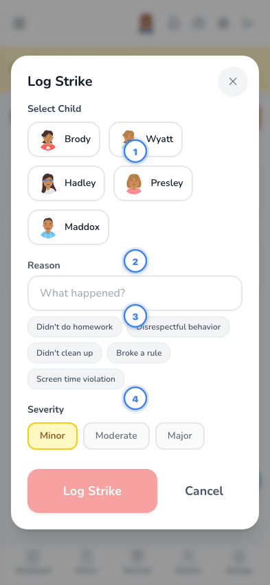 Log Strike modal