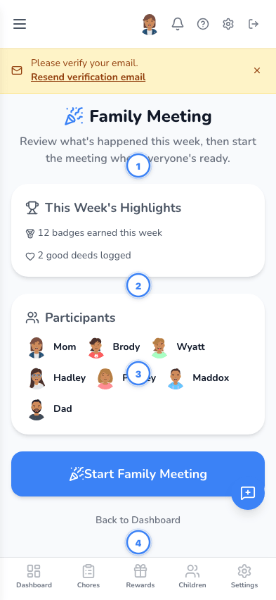 Family meeting landing page