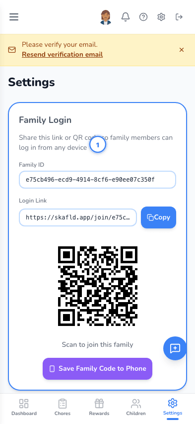 Settings page