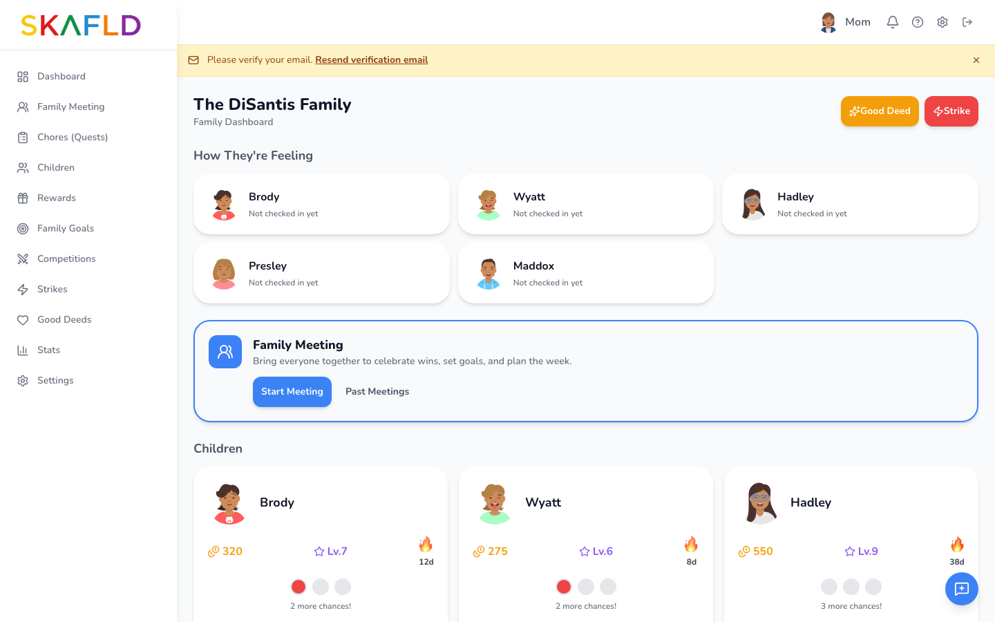 The DiSantis family dashboard on desktop